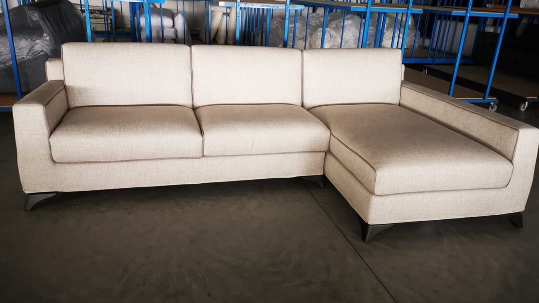 Sofá esquinero modular Kris 292 cm - Tejido viscosa/lino beige claro