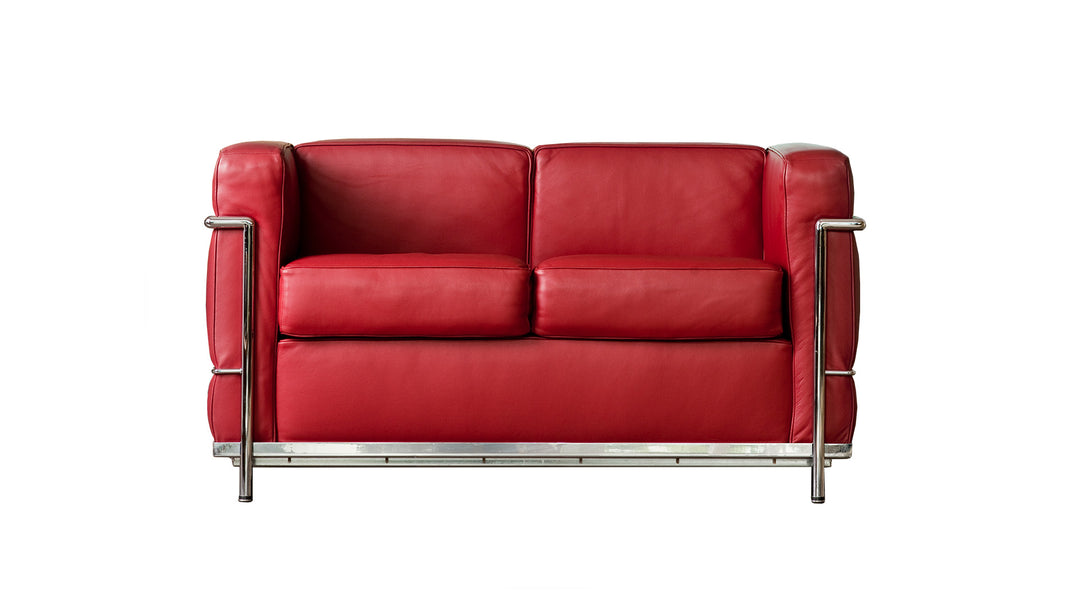 LC2 Sofá 2 plazas - Petit modèle - tapa de cuero rojo