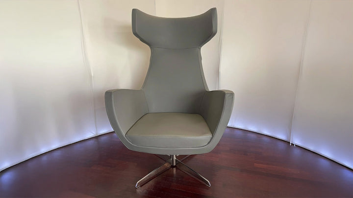 Silvi swivel lounge chair with headrest - dark grey leather